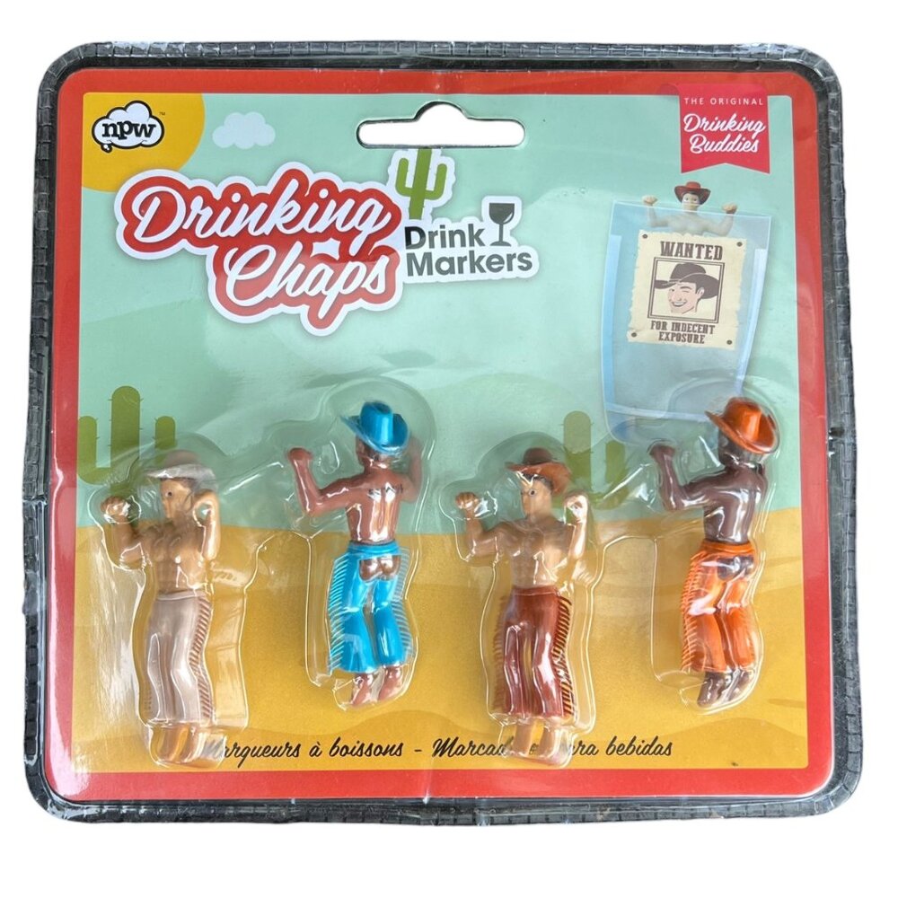 Drinking Chaps Drink Markers Set Of 4 NPW Original Drinking Buddies Cowboy Style